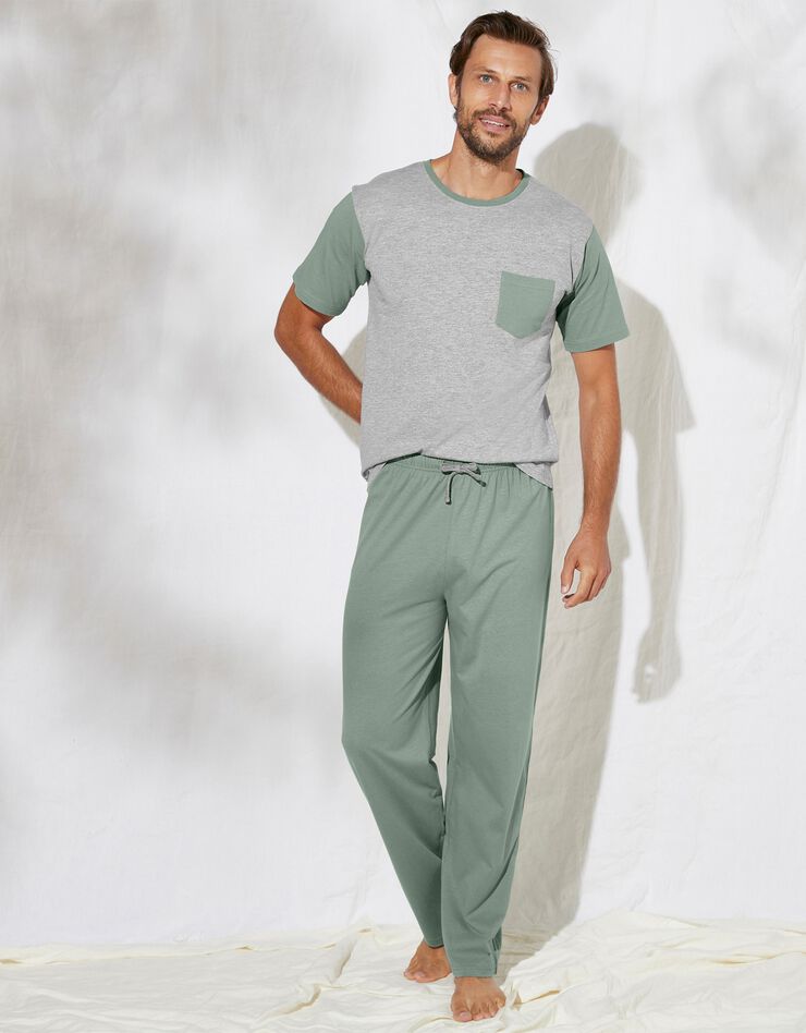 Tee-shirt pyjama bicolore manches courtes (gris / vert) Tee-shirt pyjama bicolore manches courtes (gris / vert)