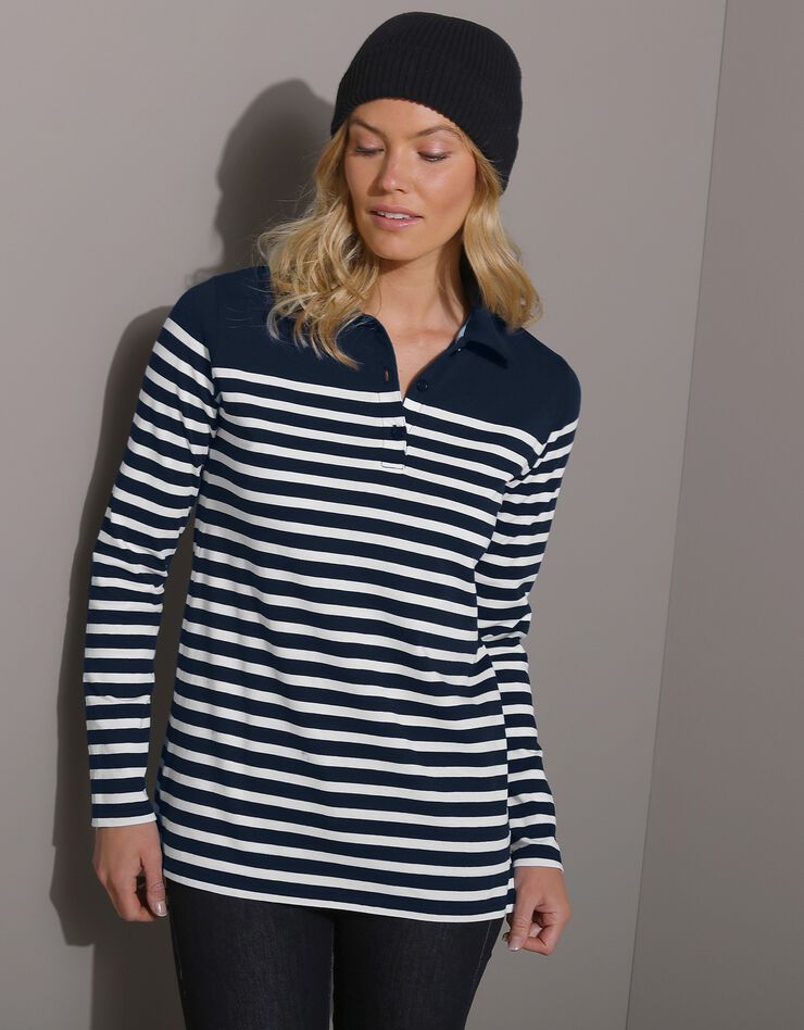 Polo rayé maille jersey (marine / blanc cassé) Polo rayé maille jersey (marine / blanc cassé)