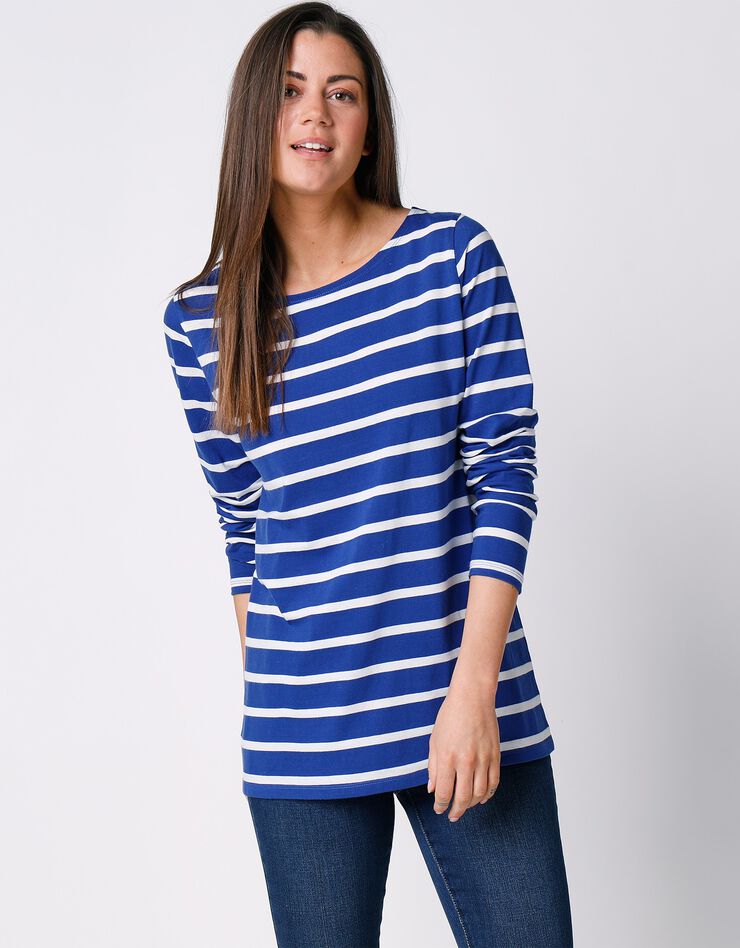 T-shirt marinière manches longues, coton biologique (bleu dur / blanc)