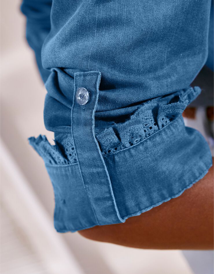 Chemise boutonnée broderie anglaise, denim léger (bleached) Chemise boutonnée broderie anglaise, denim léger (bleached)
