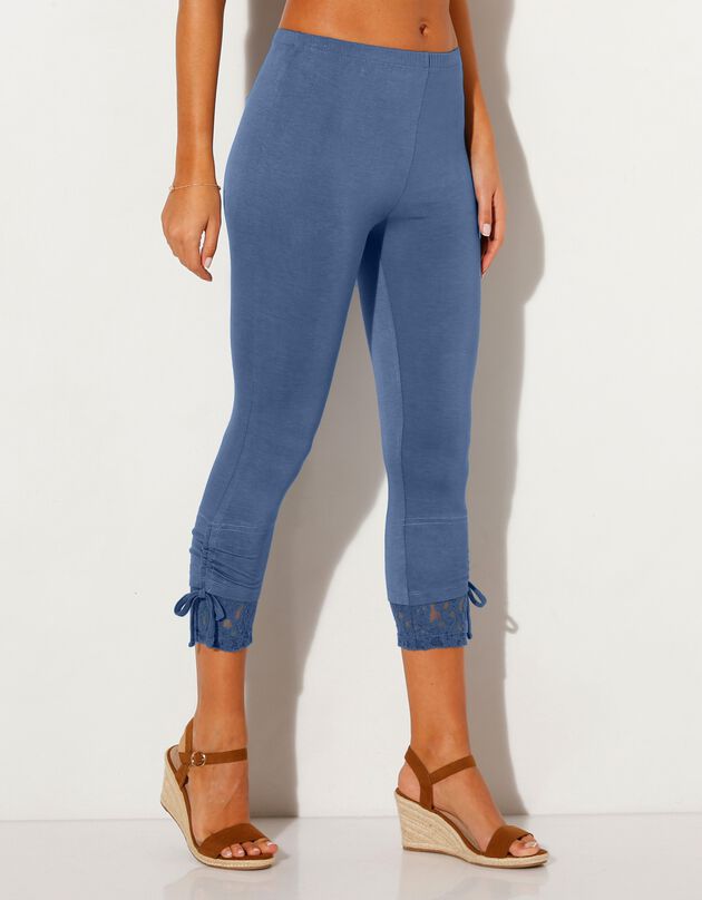 Corsaire dentelle taille élastiquée, maille stretch (bleu grisé)