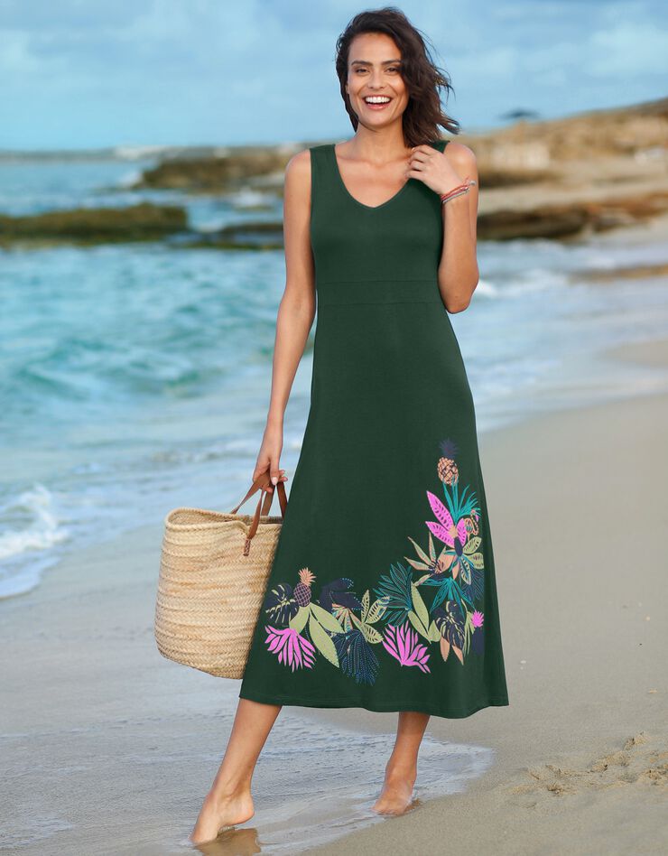 Robe longue sans manches imprimé placé (bronze)
