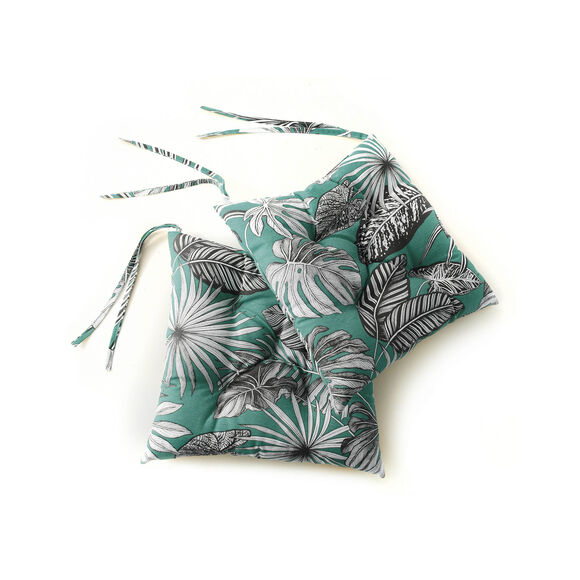 Galette de chaise imprim&eacute; tropical - lot de 2 (vert)