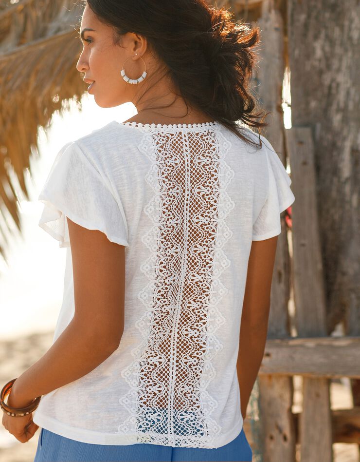 Tee-shirt effet lin macramé dos (blanc) Tee-shirt effet lin macramé dos (blanc)