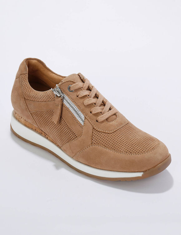 Baskets zippées en cuir souple à semelle bimatière (beige)