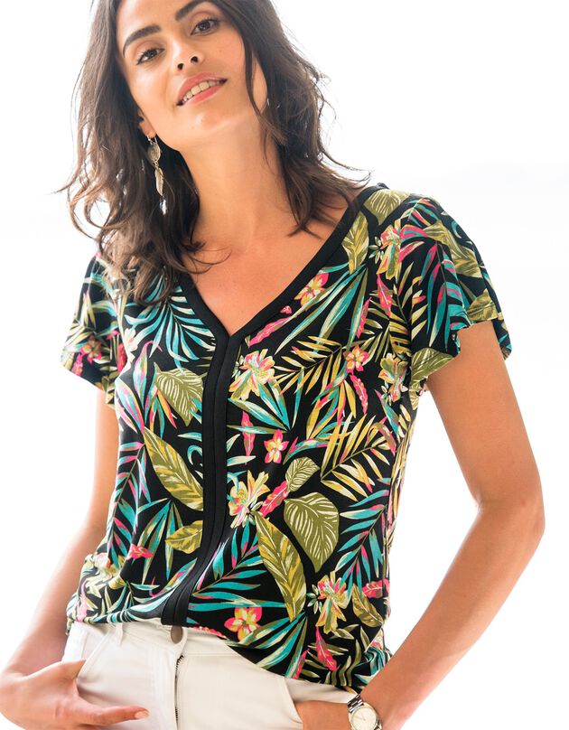Tee-shirt imprimé tropical  (noir / vert)
