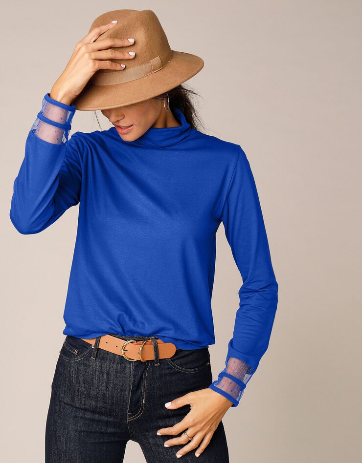 Sous-pull résille plumetis uni manches longues (bleu roy) Sous-pull résille plumetis uni manches longues (bleu roy)
