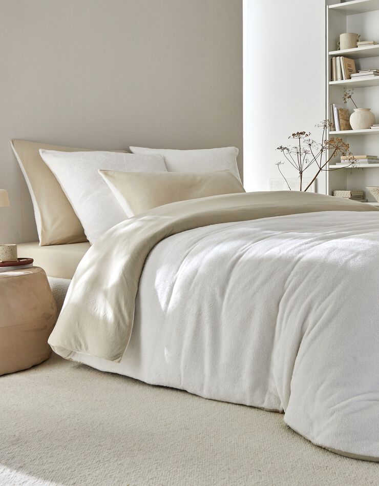 Linge de lit réversible jersey polaire toucher peluche (sable)