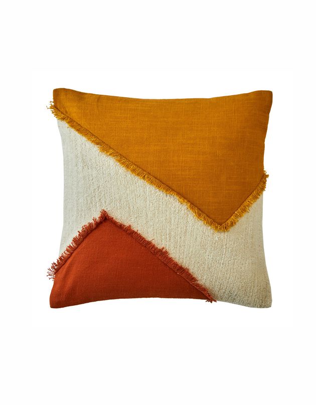 Coussin brodé et tufté - style ethnique (écru / terracotta)