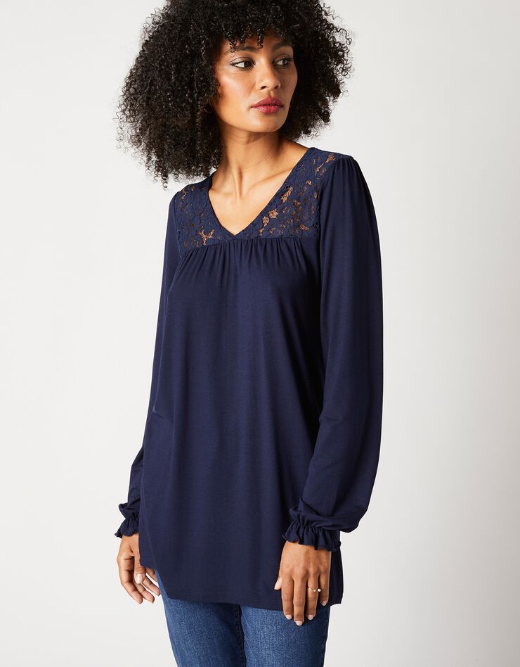 Tunique col V dentelle jersey (marine) Tunique col V dentelle jersey (marine)