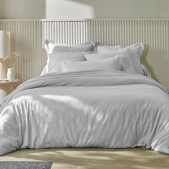 Linge de lit uni flanelle (gris clair)