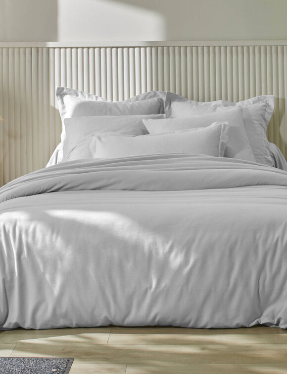 Linge de lit uni flanelle (gris clair)