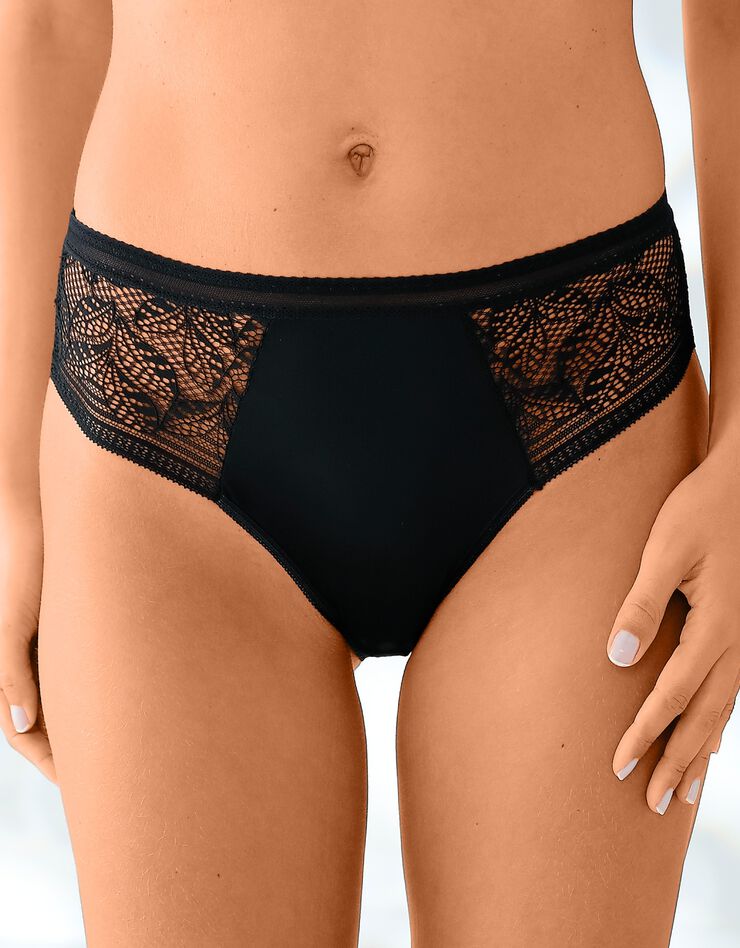 Culotte forme tanga taille haute microfibre et dentelle stretch - lot de 2 (noir) Culotte forme tanga taille haute microfibre et dentelle stretch - lot de 2 (noir)