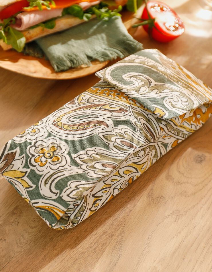Pochette alimentaire en tissu pour sandwich baguette - collection upcycling (vert)