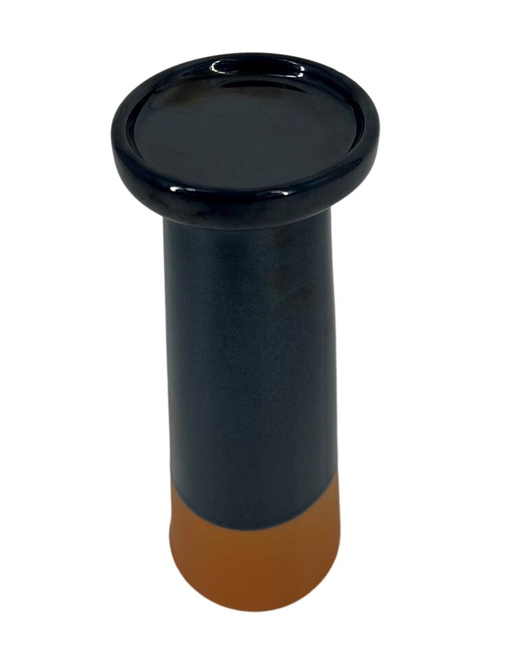 Bougeoir en céramique finition émail bleu - GM (bleu nuit/terracotta)