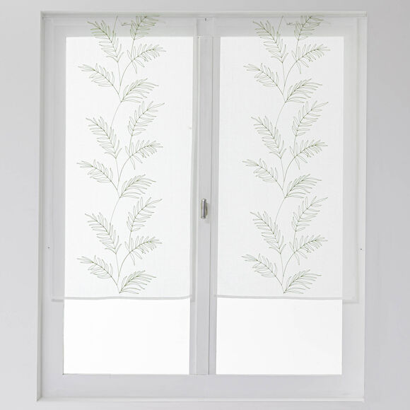 Vitrage voile brodé grandes feuilles - la paire (amande)