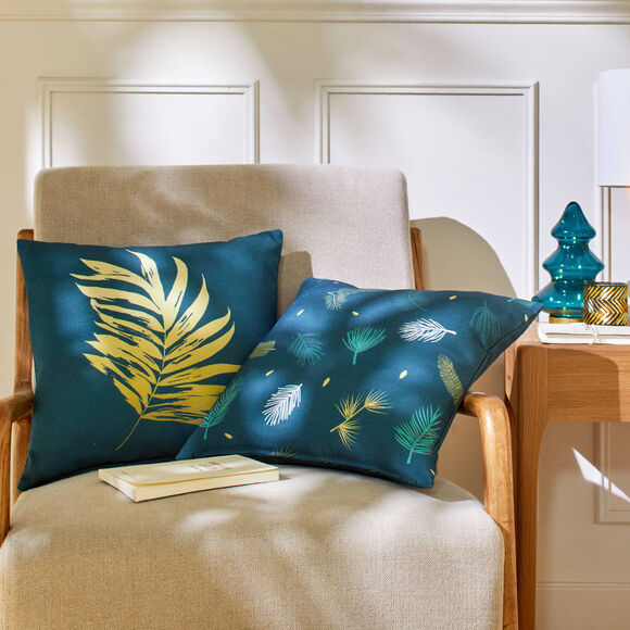 Housse de coussin motif feuillage, lot de 2  (vert / dor&eacute;)