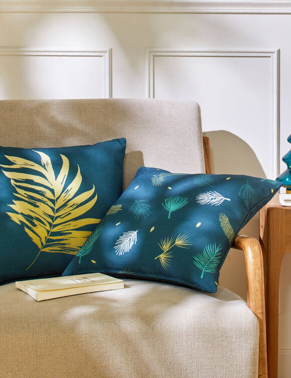 Housse de coussin motif feuillage, lot de 2  (vert / dor&eacute;)