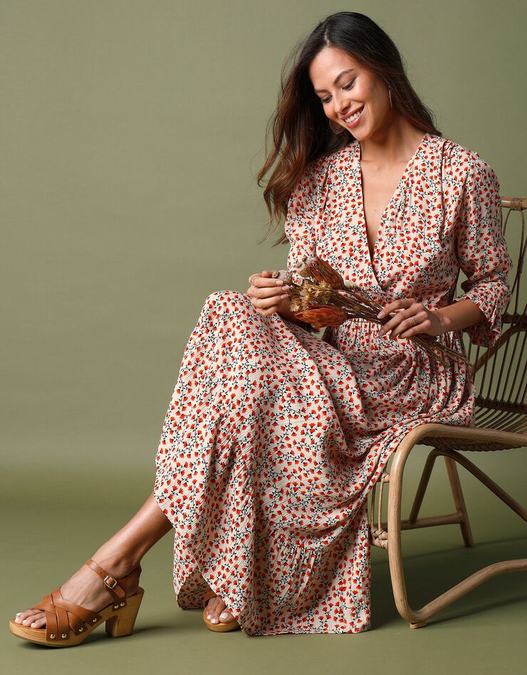 Robe longue taille coulissée (écru / paprika)