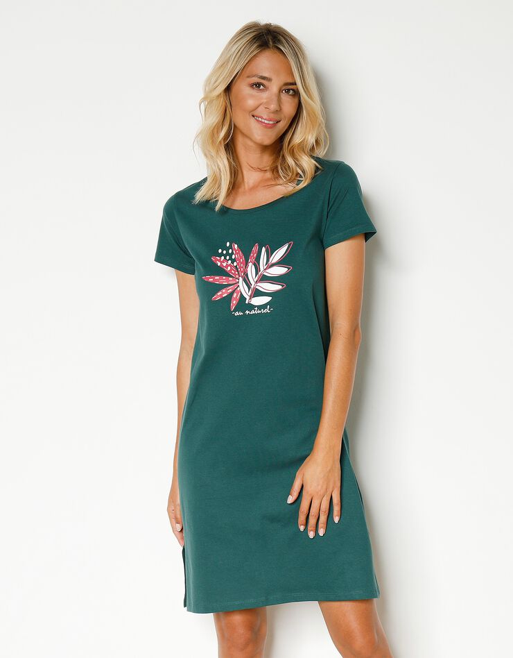 Chemise de nuit courte motif "Au naturel" manches courtes (vert sapin) Chemise de nuit courte motif "Au naturel" manches courtes (vert sapin)