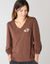 T-shirt col V, imprimé cœurs (chocolat)