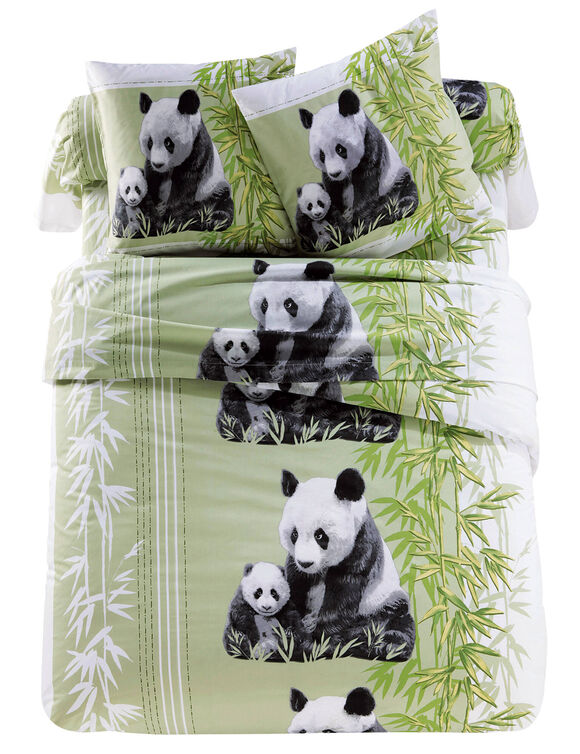 Linge de lit imprimé Pandas, polycoton (vert)