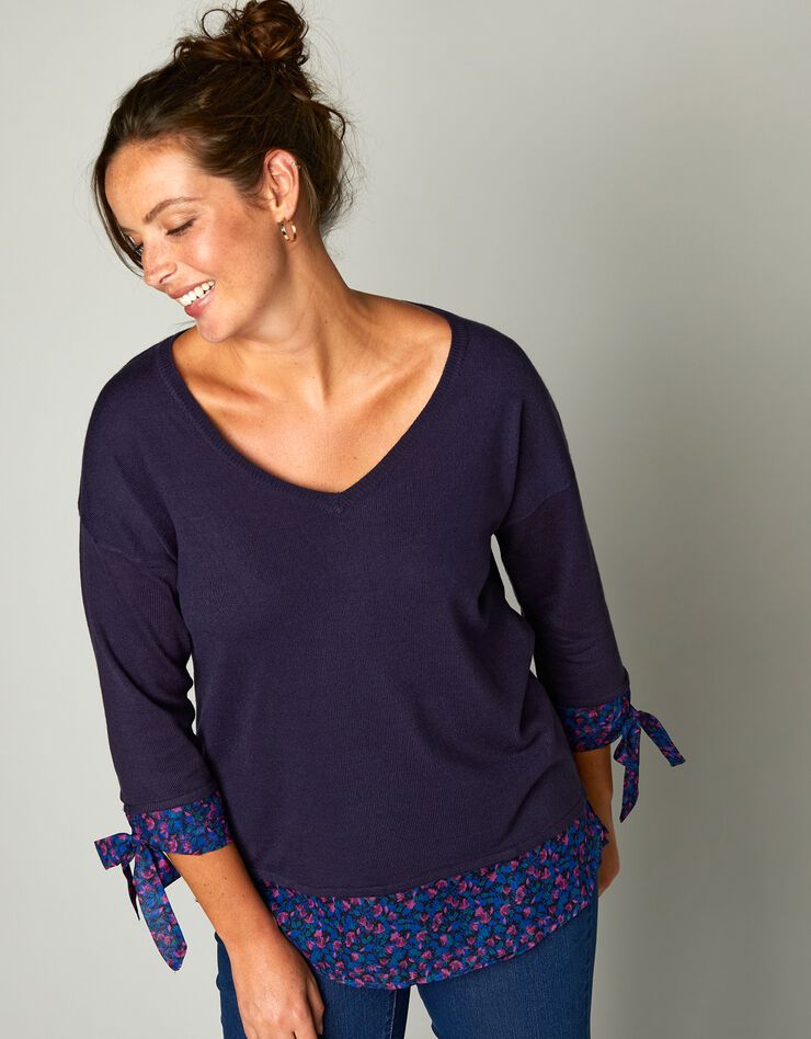 Pull bi-matière effet 2en1, toucher cachemire (marine) Pull bi-matière effet 2en1, toucher cachemire (marine)