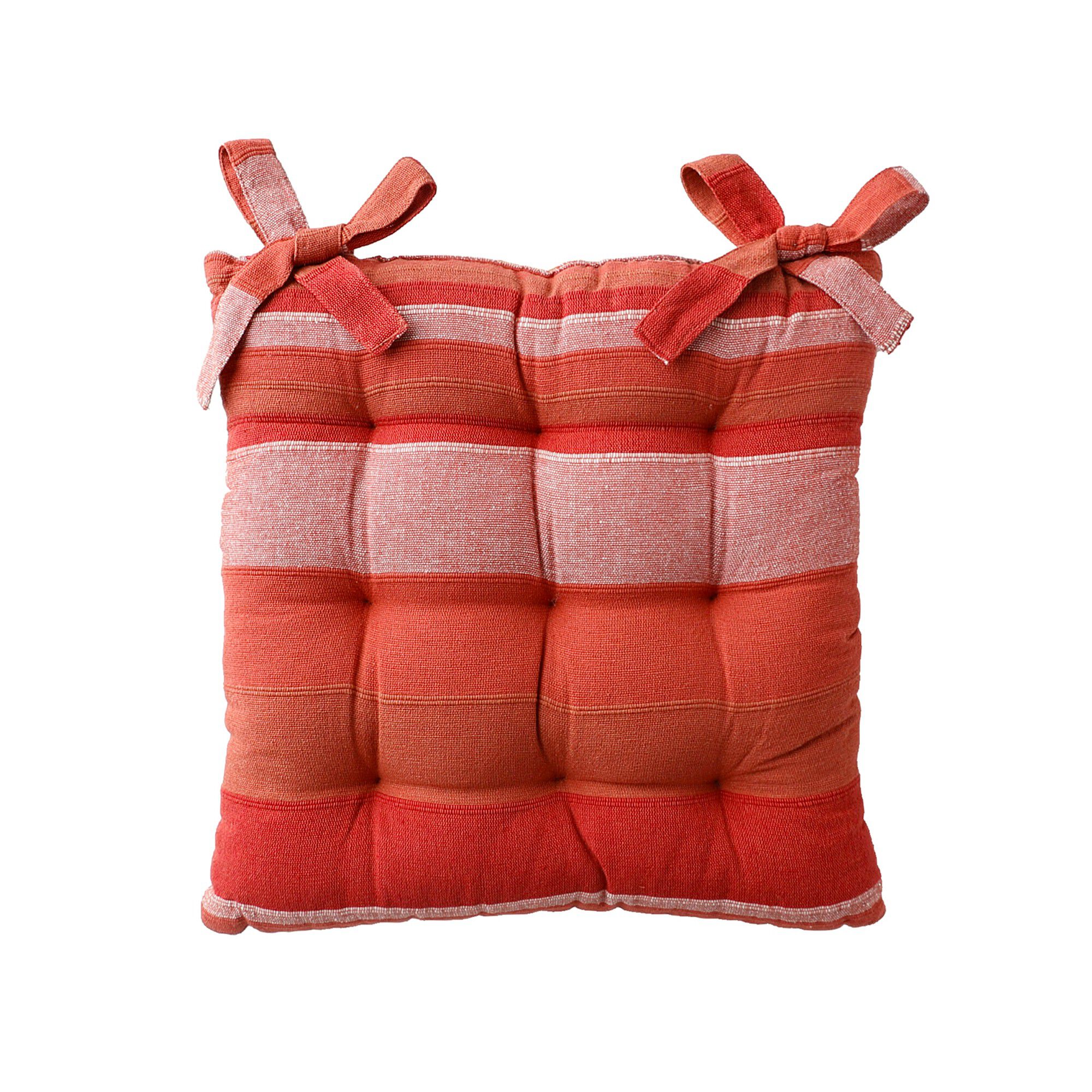Lot De 4 Galettes De Chaise Carrées 40x40 Cm - HOMESCAPES, Coton Matelassé, Rayures Rouges - Avec Attaches - 2