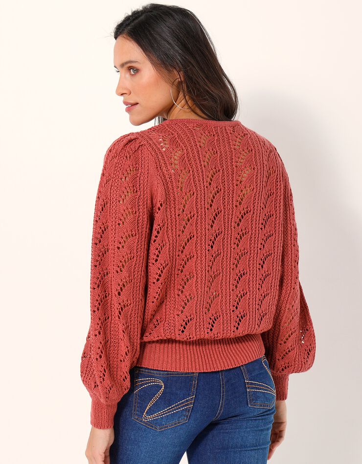Pull maille fantaisie ajourée (bois de rose) Pull maille fantaisie ajourée (bois de rose)