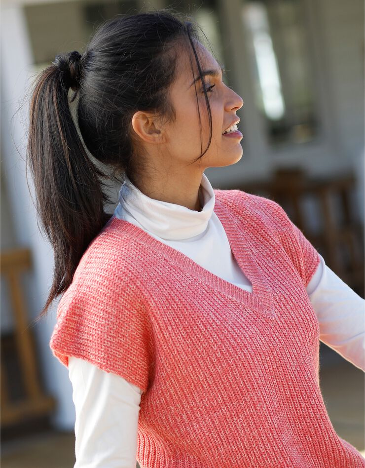 Pull col V manches courtes (corail chiné) Pull col V manches courtes (corail chiné)