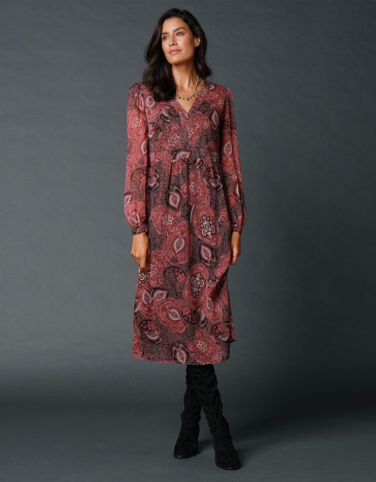Robe longue en voile imprimé (noir / rose) Robe longue en voile imprimé (noir / rose)
