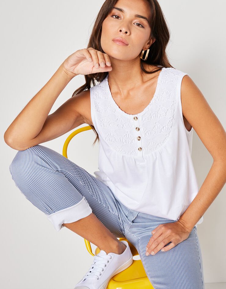 Débardeur à plastron macramé (blanc) Débardeur à plastron macramé (blanc)