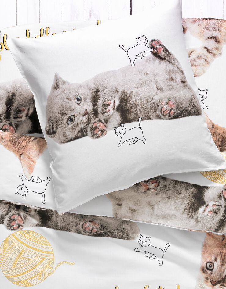 Linge de lit enfant Mimie - coton imprimé chats (blanc)