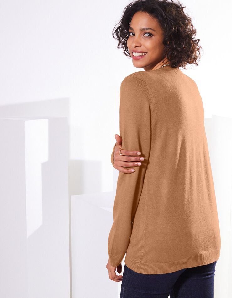 Cardigan boutonné col rond uni toucher cachemire (noisette) Cardigan boutonné col rond uni toucher cachemire (noisette)