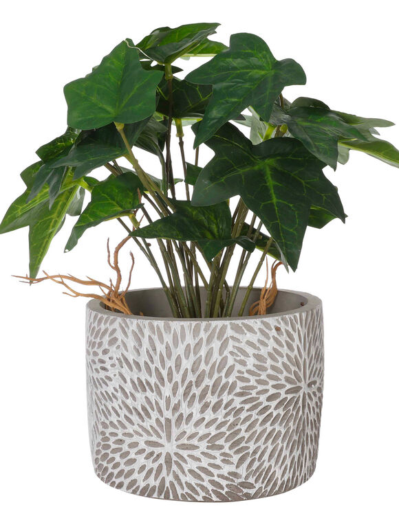 Plante artificielle et pot en ciment (gris)