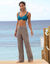 Pantalon large droit, crépon fluide (taupe)
