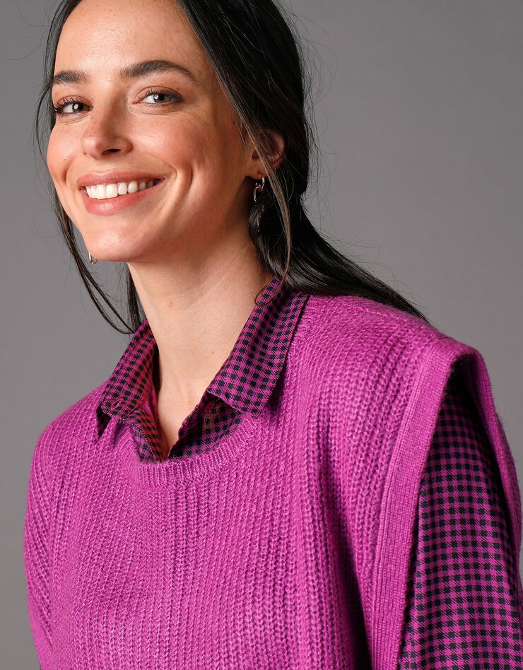 Pull tunique sans manches, maille anglaise toucher mohair (violine) Pull tunique sans manches, maille anglaise toucher mohair (violine)