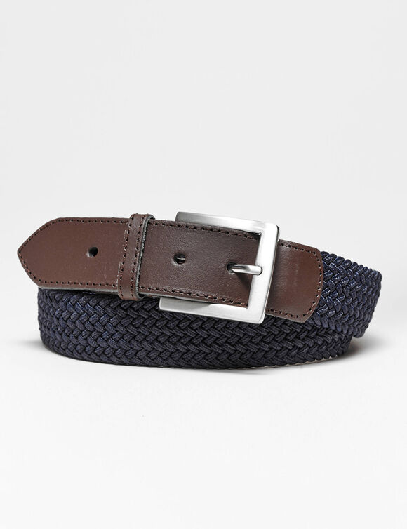 Ceinture tress&eacute;e extensible finitions cuir (marine)