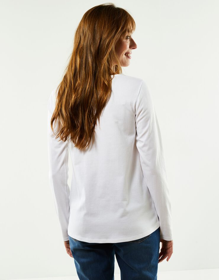 Tee-shirt manches longues, empiècement broderie anglaise (blanc) Tee-shirt manches longues, empiècement broderie anglaise (blanc)