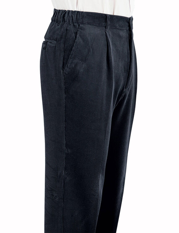 Pantalon ville velours c&ocirc;tel&eacute; &agrave; pinces, &eacute;lastiqu&eacute; c&ocirc;t&eacute;s (gris)