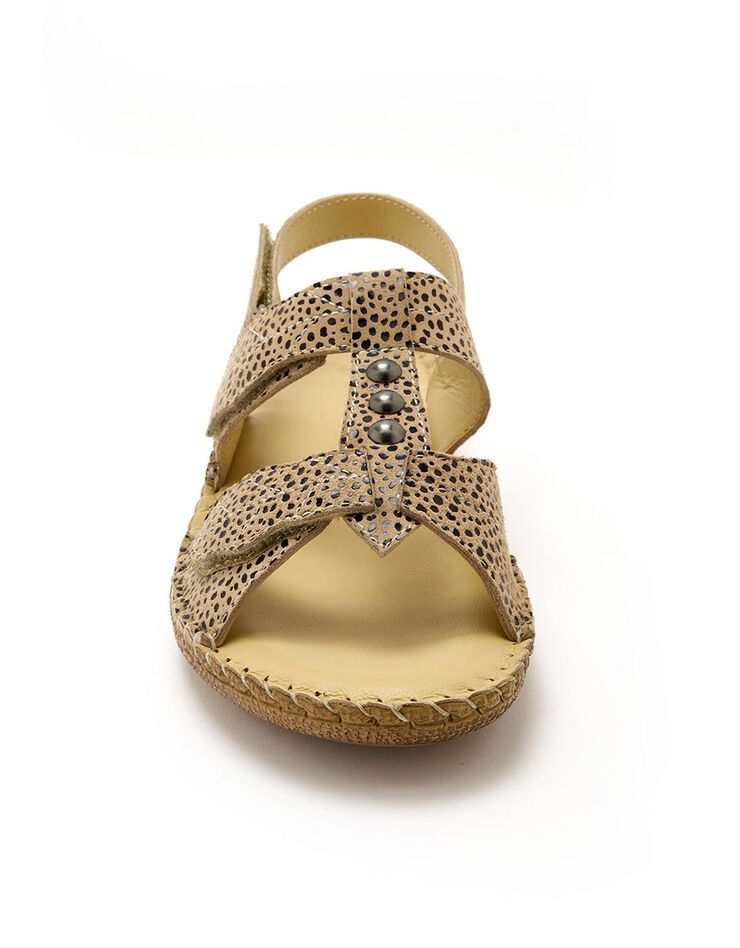 Sandales scratchées en cuir texturé (beige) Sandales scratchées en cuir texturé (beige)