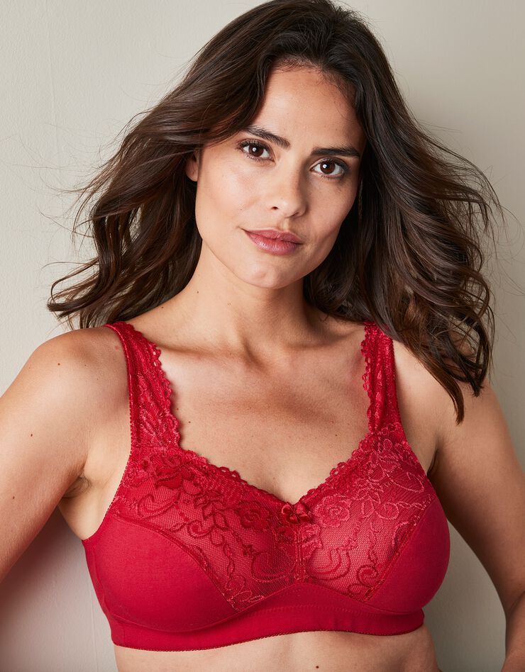 Soutien-gorge coton dentelle sans armatures - lot de 2 (rouge / gris) Soutien-gorge coton dentelle sans armatures - lot de 2 (rouge / gris)