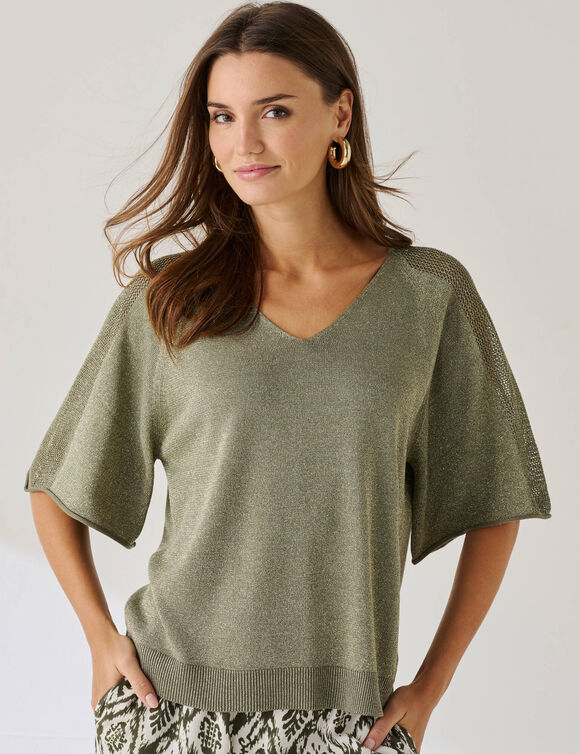 Pull loose maille brillante (kaki)