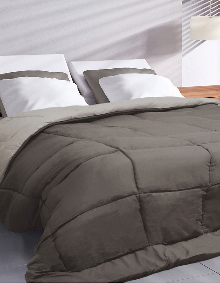 Couette unie douceur microfibre réversible 400g/m² (taupe / lin)