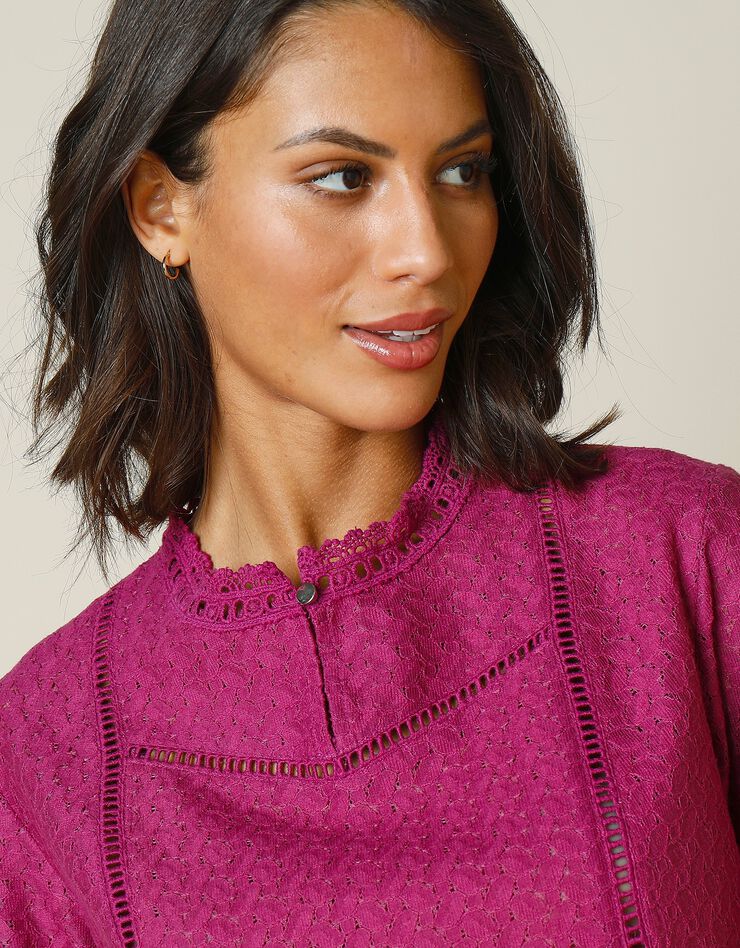 Blouse en dentelle manches 7/8ème (violine) Blouse en dentelle manches 7/8ème (violine)