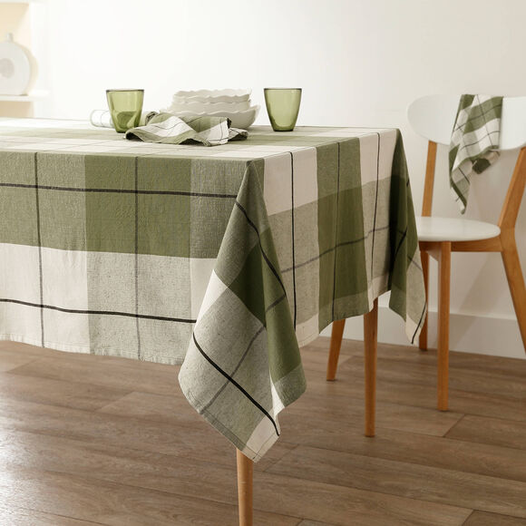 Nappe carreaux coton lin tissé teint (vert)