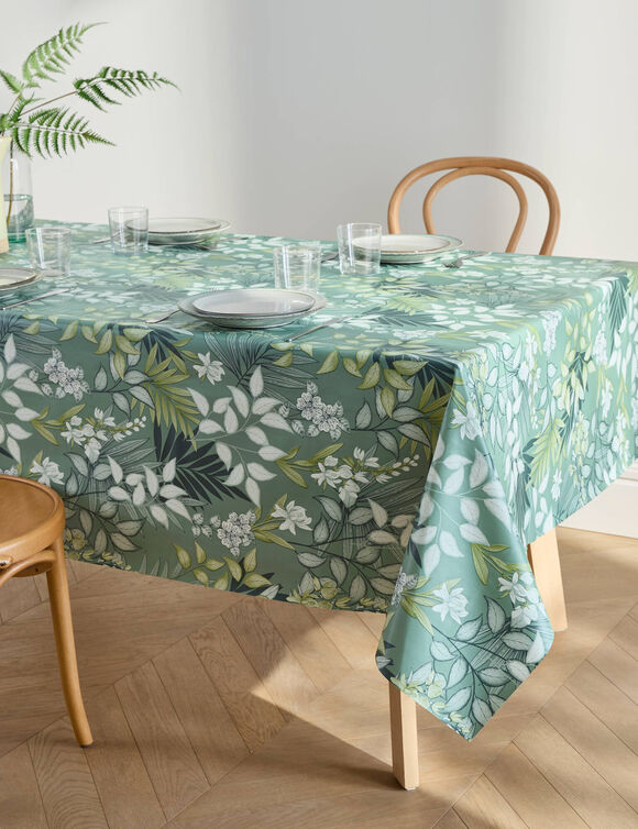 Nappe toile cir&eacute;e imprim&eacute; feuillage (vert)