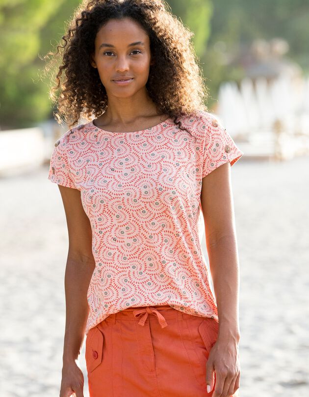 Tee-shirt imprimé col rond (pêche / tomette)