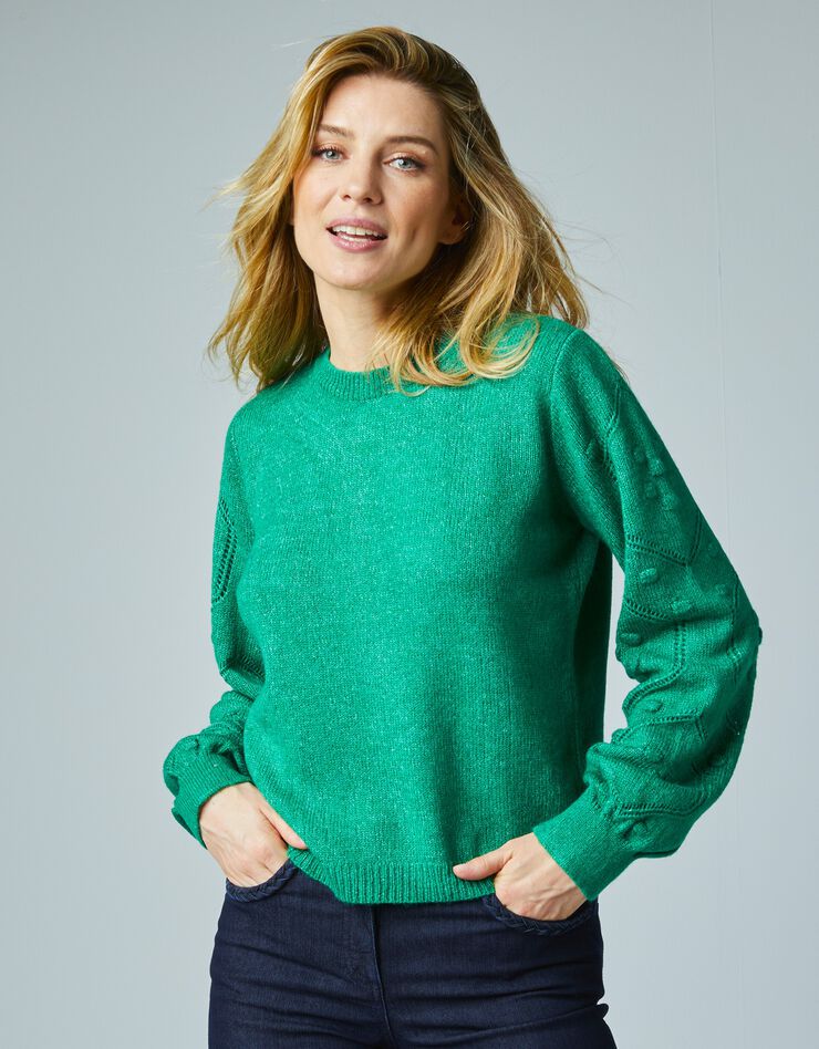 Pull fantaisie col rond et manches bouffantes (vert) Pull fantaisie col rond et manches bouffantes (vert)