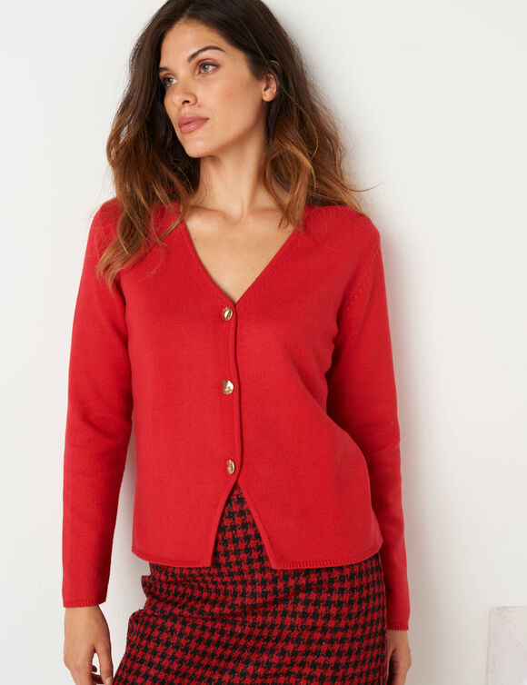 Gilet col V boutonné base asymétrique (rouge)